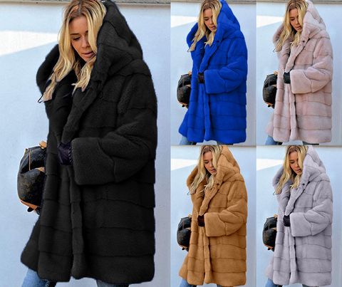 Women's Fashion Solid Color Coat Faux Fur Coat