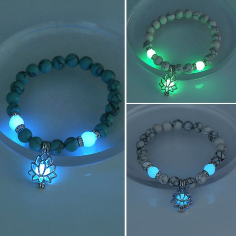 Hip-hop Lotus Alloy Beaded Luminous Inlay Zircon Bracelets