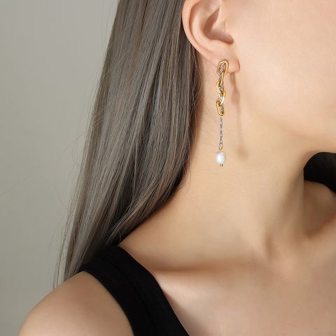 Fashion Solid Color Titanium Steel Drop Earrings Pearl Plating Stainless Steel Earrings