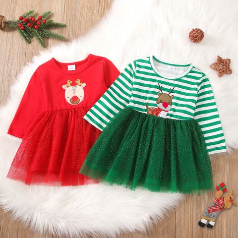 Christmas Fashion Deer Cotton Girls Dresses