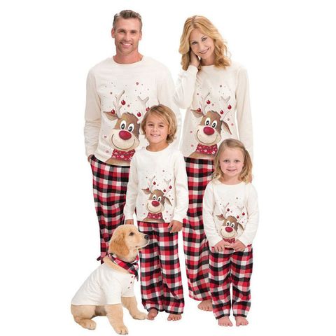 Casual Elk Cotton Blend Printing Pants Sets Casual Pants Hoodie Family Matching Outfits