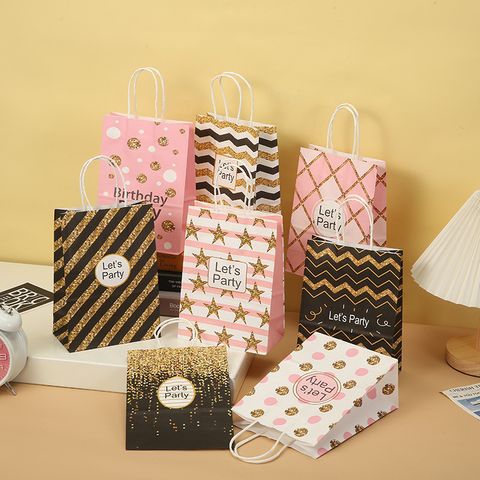 Simple Style Stripe Kraft Paper Daily Gift Bags