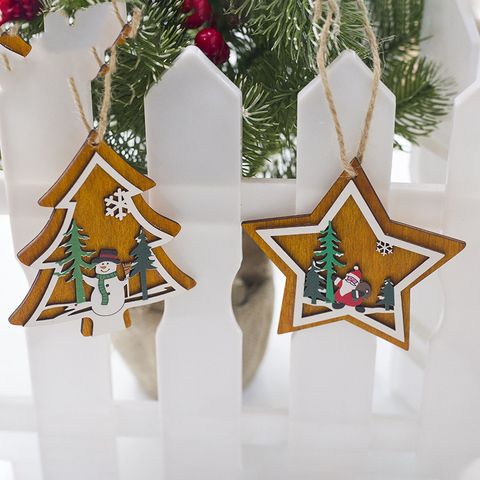 Christmas Cute Christmas Tree Star Wood Party Hanging Ornaments