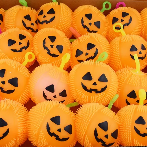 Novedad Tpr Plástico Apretar Calabaza Luz Peluda Bola De Juguete De Halloween