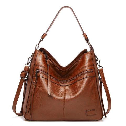 Women's Medium All Seasons Pu Leather Solid Color Fashion Square Zipper Tote Bag