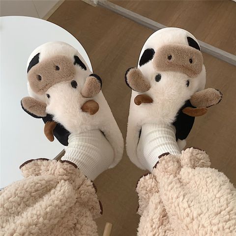 Women's Fashion Cows Round Toe Cotton Slippers