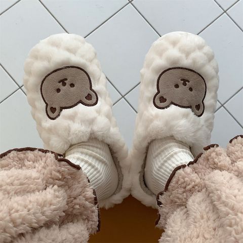 Women's Fashion Bear Round Toe Cotton Slippers