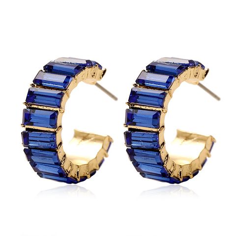 Fashion C Shape Diamond Alloy Artificial Gemstones Earrings