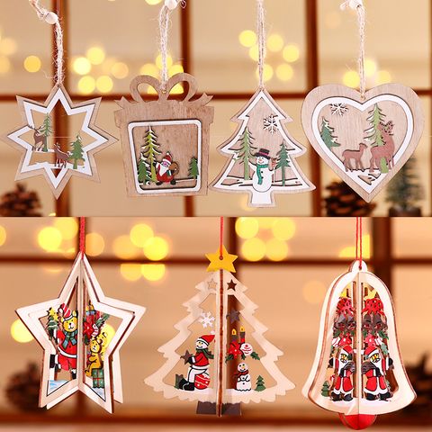 Christmas Christmas Tree Star Heart Shape Wood Party Hanging Ornaments