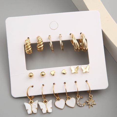 Fashion Heart Shape Alloy Plating Acrylic Rhinestones Earrings 9 Pieces