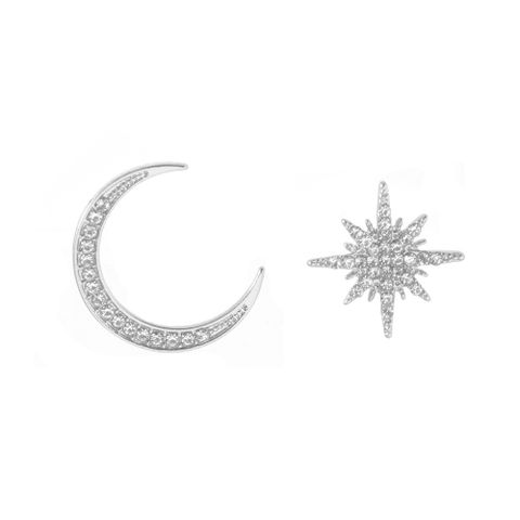 Wholesale Jewelry Simple Style Star Moon Alloy Zircon Inlay Ear Studs