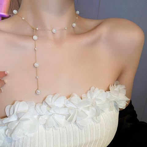 Simple Style Geometric Alloy Tassel Pearl Necklace 1 Piece