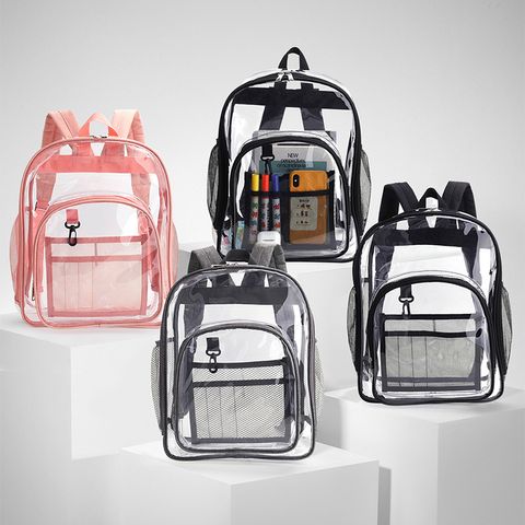 Pvc Solid Color Fashion Transparent Square Functional Backpack