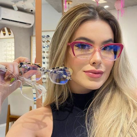 Women's Fashion Color Block Pc Cat Eye Full Frame Glasses
