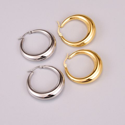 Simple Style Circle Titanium Steel Earrings Gold Plated Stainless Steel Earrings