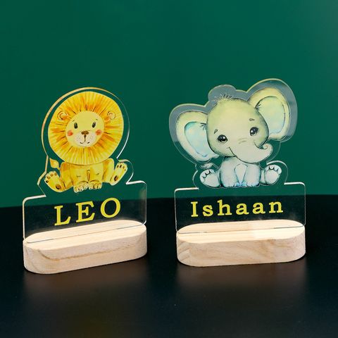 Nuevo Nombre Exclusivo Creativo De Los Niños Dibujos Animados Lámpara De Madera Decoración León Elefante Decoración De Impresión En Color Transparente