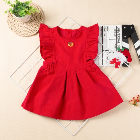 Fashion Solid Color Flower Cotton Polyester Girls Dresses