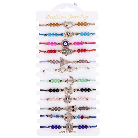 Ethnic Style Devil's Eye Butterfly Alloy Inlay Artificial Crystal Women's Bracelets 12 Pieces