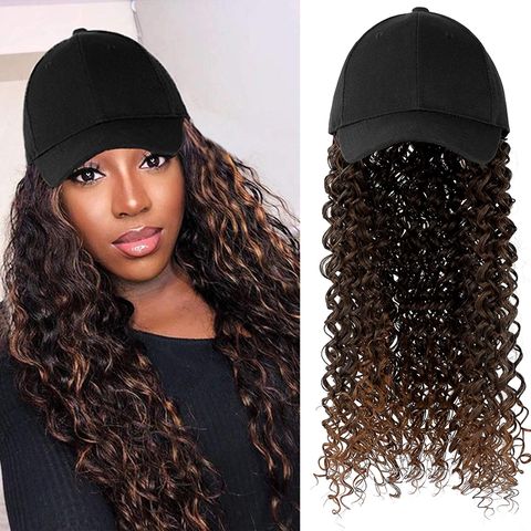 Women's Fashion Brown Gradient Color Black Party High Temperature Wire Long Curly Hair Wigs