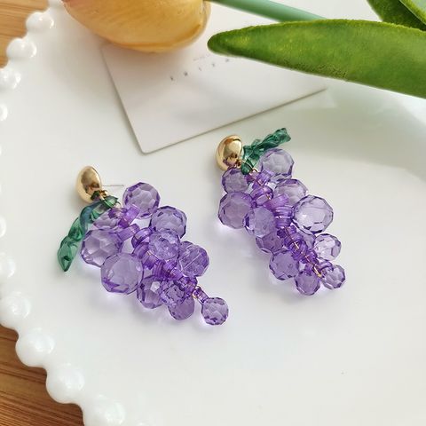 Sweet Fruit Grape Alloy Beaded Women's Drop Earrings 1 Pair