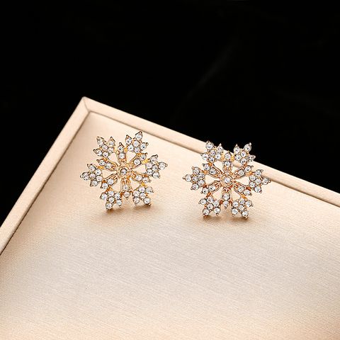 Elegant Snowflake Alloy Inlay Rhinestones Women's Earrings Necklace