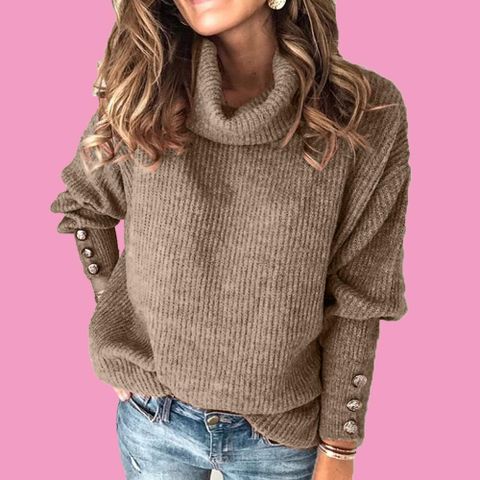 Women'S Sweater Long Sleeve Sweaters & Cardigans Button Fashion Solid Color