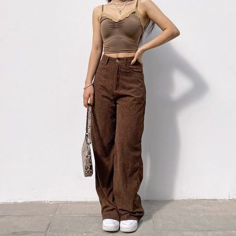 Fashion Solid Color Polyester Full Length Patchwork Wide Leg Pants
