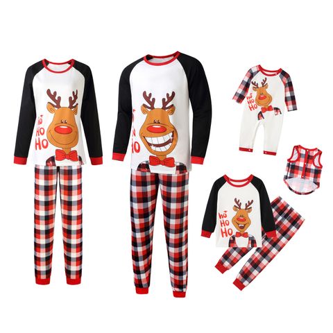 Fashion Elk Cotton Printing Pants Sets Casual Pants Hoodie Family Matching Outfits