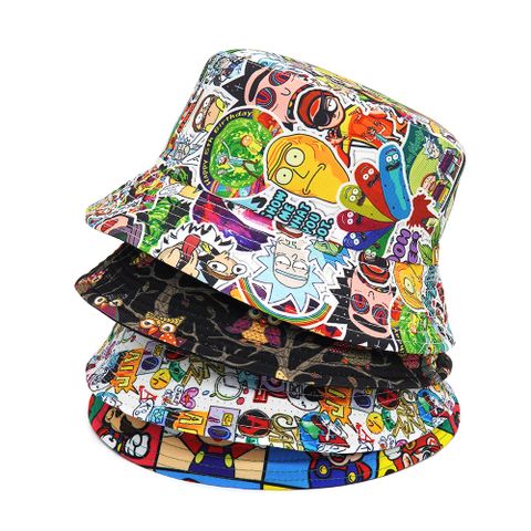 Unisex Fashion Cartoon Printing Wide Eaves Bucket Hat