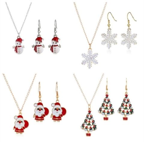 Fashion Christmas Tree Snowman Alloy Plating Inlay Artificial Gemstones Christmas Women's Earrings Necklace