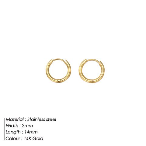 1 Pair Simple Style Round Solid Color Plating Stainless Steel 14K Gold Plated Rose Gold Plated Hoop Earrings