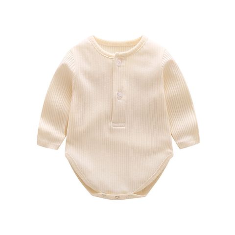 Simple Style Solid Color Button Cotton Baby Rompers
