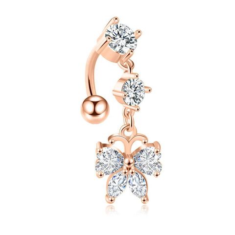 Simple Style Flower Stainless Steel Inlay Zircon Belly Ring 1 Piece