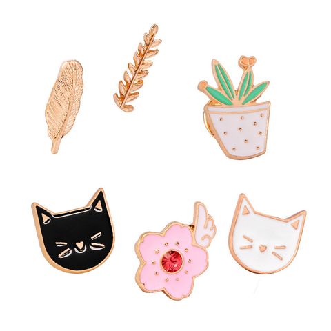 Simple Style Leaf Cat Flower Alloy Enamel Unisex Brooches