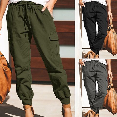 Women's Daily Casual Solid Color Full Length Pocket Cargo Pants