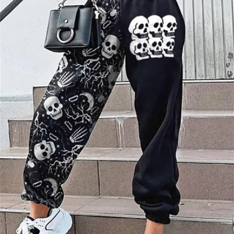 Women's Daily British Style Skull Full Length Printing Harem Pants