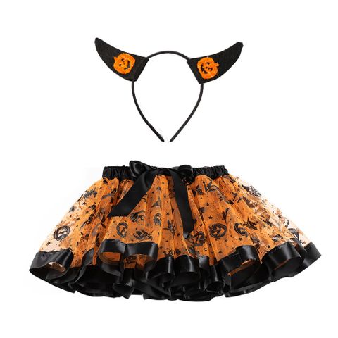 Halloween Fashion Round Dots Abstract Bat Polyester Girls Skirts