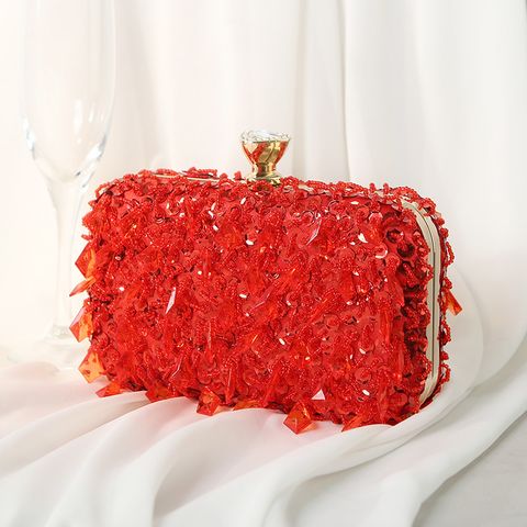 Red Purple Green Iron Solid Color Beading Evening Bags