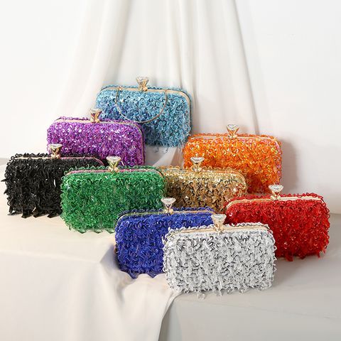 Red Purple Green Iron Solid Color Beading Evening Bags