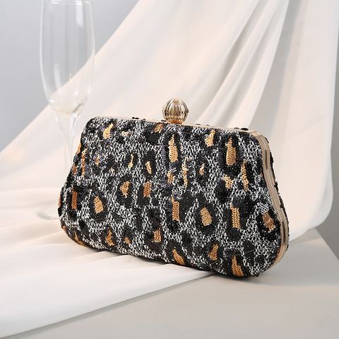 Red Black Gold Cloth Leopard Sequins Square Evening Bags