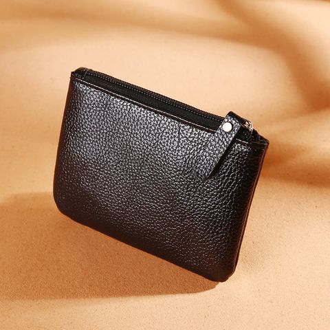 Unisex Solid Color Pu Leather Zipper Coin Purses