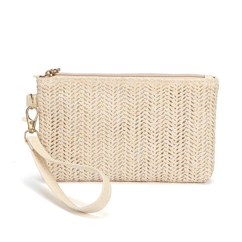 Unisex Solid Color Straw Zipper Coin Purses