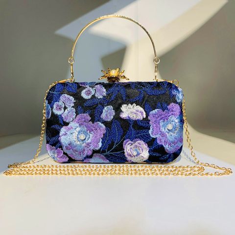 Polyester Flower Embroidery Square Evening Bags