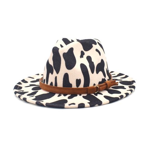 Unisex Fashion Cow Pattern Flat Eaves Fedora Hat