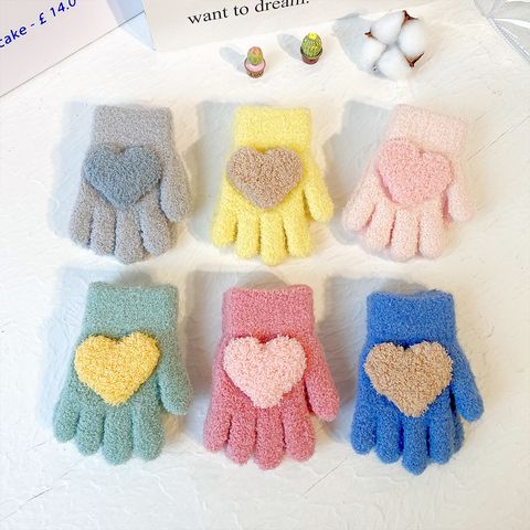 Children Unisex Cute Heart Shape Imitation Cashmere Gloves 2 Piece Set