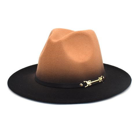 Unisex Fashion Color Block Gradient Color Flat Eaves Fedora Hat