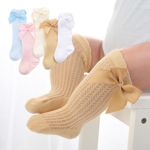 Women's Fashion Solid Color Bow Knot Cotton Mesh Over The Knee Socks 1 Set
