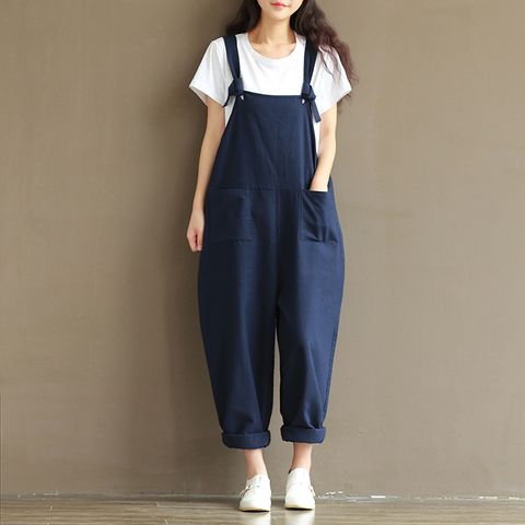 Women's Daily Casual Solid Color Ankle-length Washed Overalls