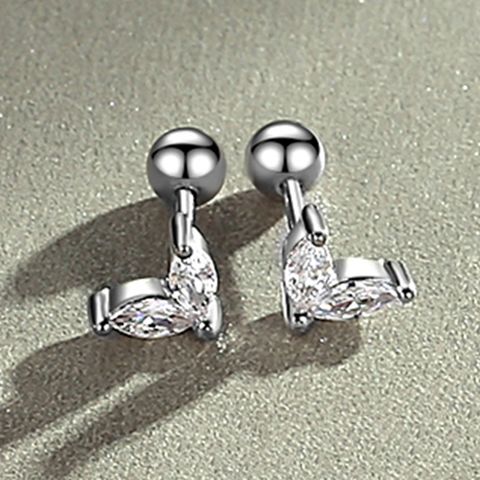 Simple Style Leaf Silver Plating Inlay Zircon Ear Studs 1 Pair
