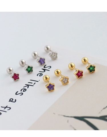 Simple Style Star Silver Plating Inlay Zircon Ear Studs 1 Pair